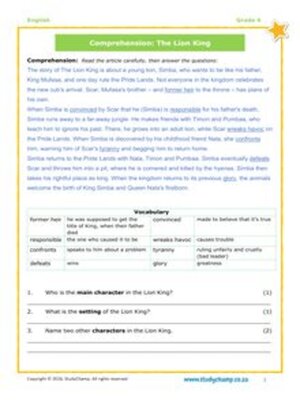 cover image of Grade 4 Comprehension: the Lion King